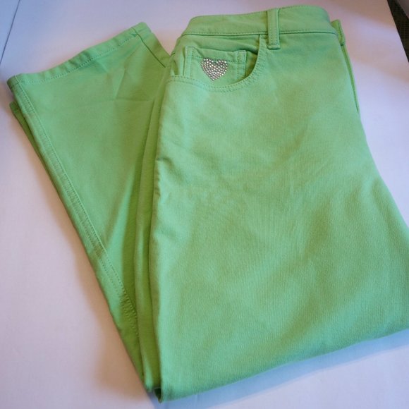 Quacker Factory Dream Jeannes NWT Lime Green Crop Pants size 6 - Picture 4 of 6